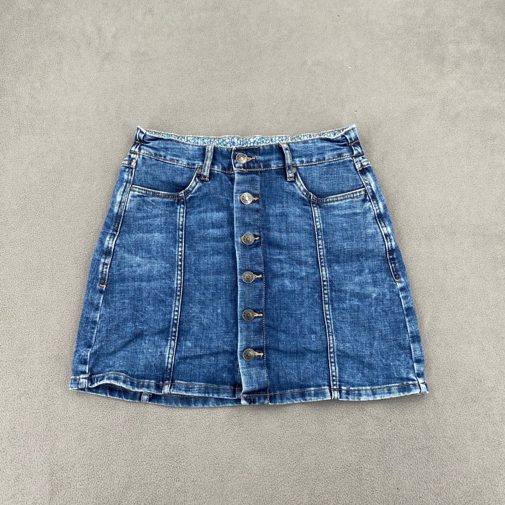 Aerie Denim Mini Skirt Medium Wash Button Front Elastic Back XS